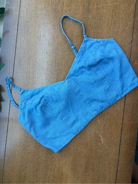 Lulus Blue Chambray Crop Top Small Smocked Back Cami Strappy Summer Top